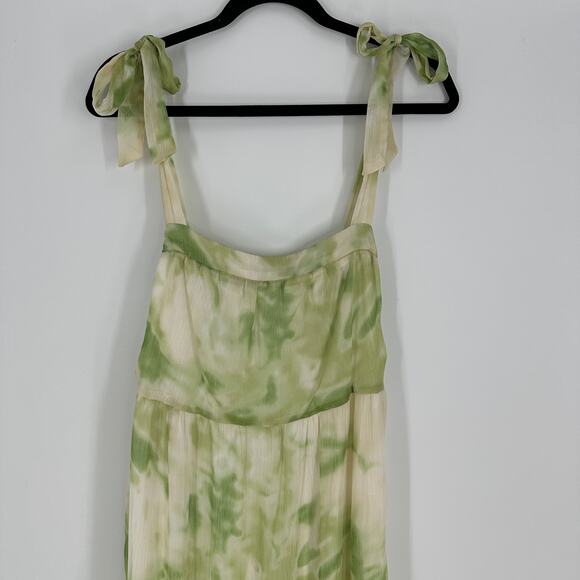 Line & Dot Palm Lime Tiered Tie Shoulder Sleeveless Maxi Dress Womens Medium - Picture 8 of 12